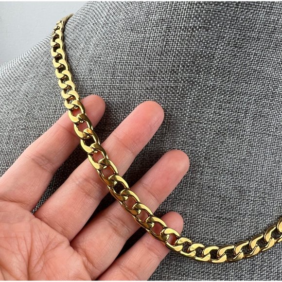 Thick Gold Curb Chain Necklace for Women Gold Chain Necklace Gold Wide Chain - Picture 3 of 8